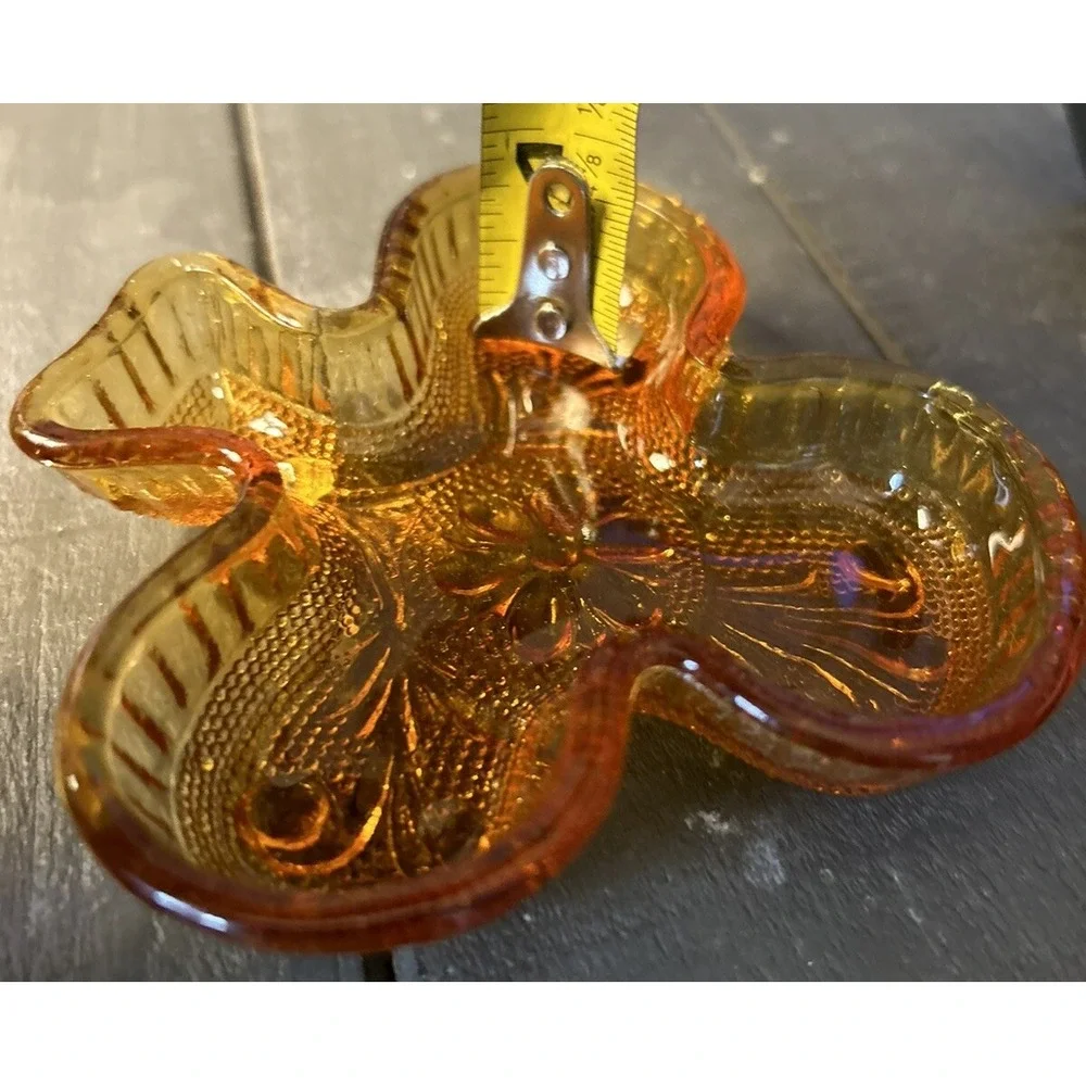 Indiana Glass Tiara Exclusive Amber Trinket Ring Dish Clover Club Shape VINTAGE‎